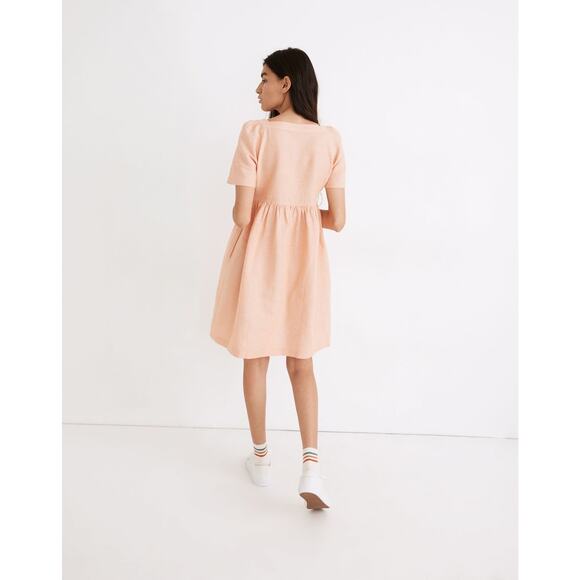 Madewell Allie Linen Blend Peach Coral Square Neck Mini Dress size Small - Picture 3 of 13